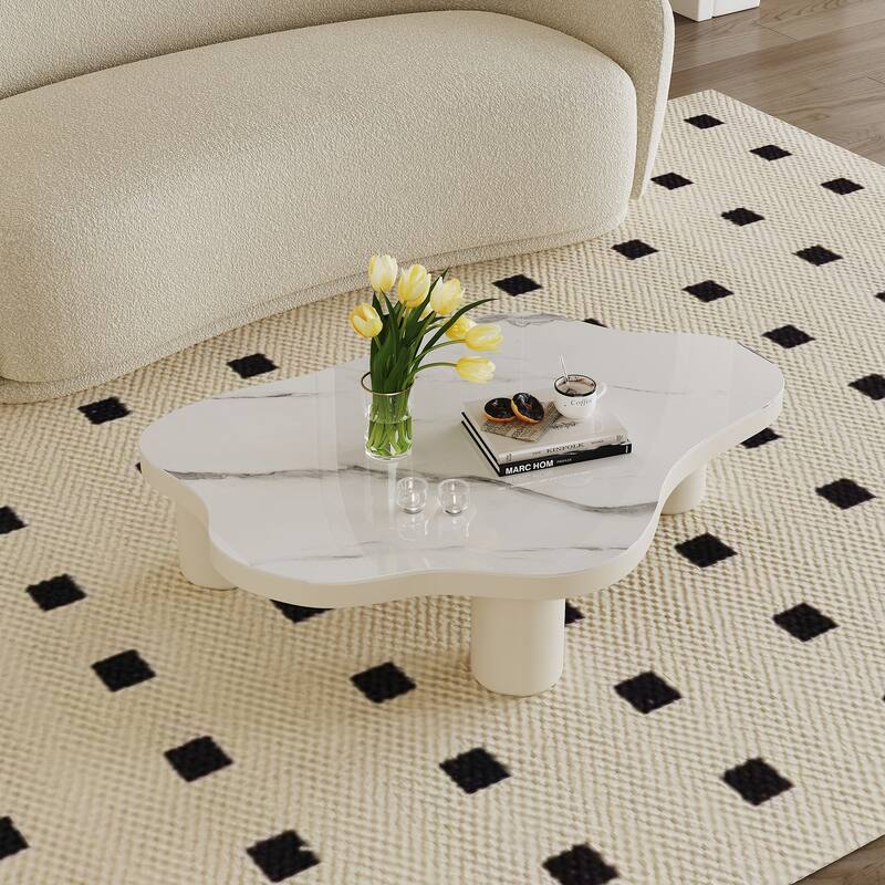 47.3 In Fiberglass Tabletop Modern Cloudy Shape End Table - Beige - Glass
