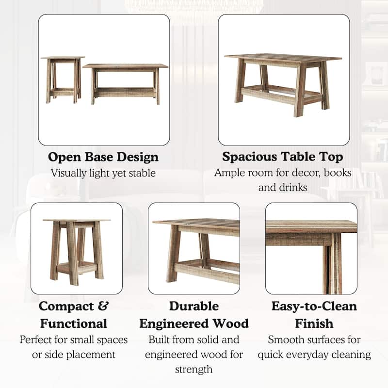 CraftPorch Rustic 2-Pieces End Tables with Coffee Table