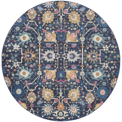 Roha Power Loomed Geometric Floral Area Rug By HomeRoots - 8' Round
