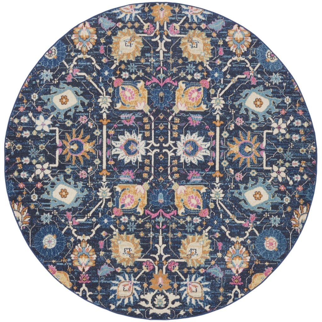 Roha Power Loomed Geometric Floral Area Rug By HomeRoots - 8' Round