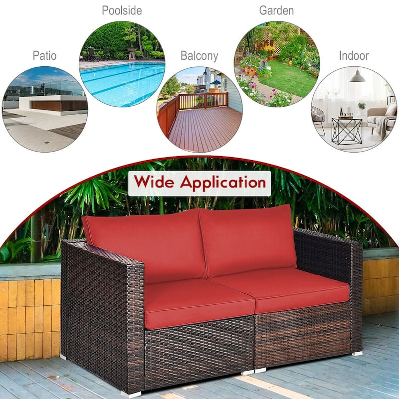 2PCS Patio Rattan Sectional Conversation Sofa Set - 29.5" x 29.5" x 25.5" (L x W x H)