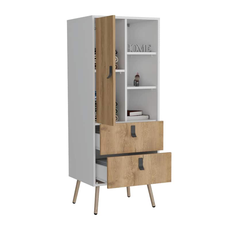 Tall Dresser, Unit with Door, 2 Drawers, and Open Shelves