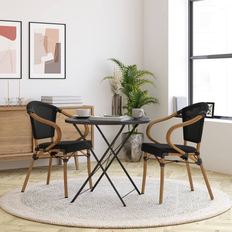Stacking Bistro Chairs with Metal Frames - Black/Natural Frame