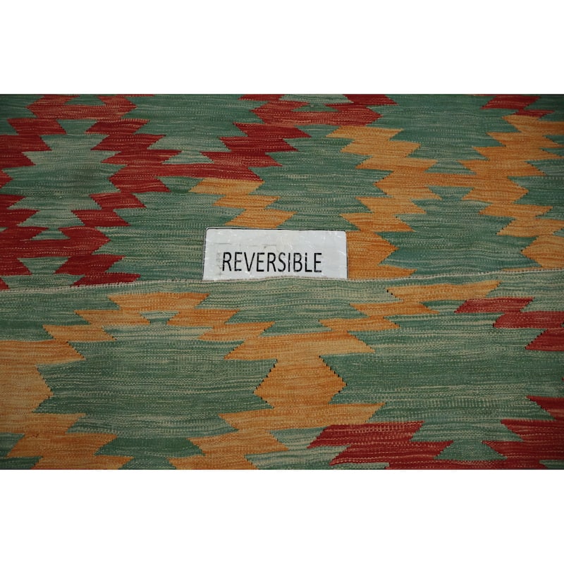 Hand Woven Oriental 100% Wool Carpet Southwestern All-Over Green Kilim Area Rug - 14' 5'' X 11' 3''