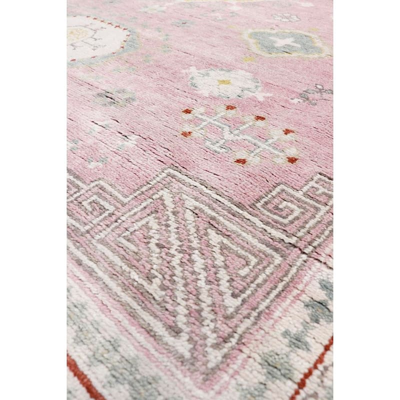 Pasargad Home Khotan Hand-Knotted Pink/Beige Wool Area Rug - 9' 2'' X 11'11''