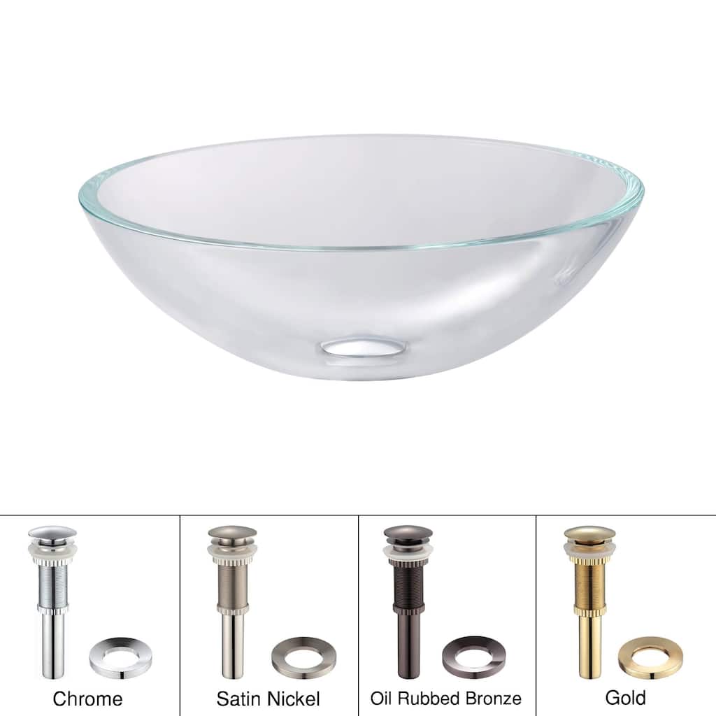 Kraus 16-1/2" Clear Glass Vessel Bathroom Sink - Includes Pop-Up Drain