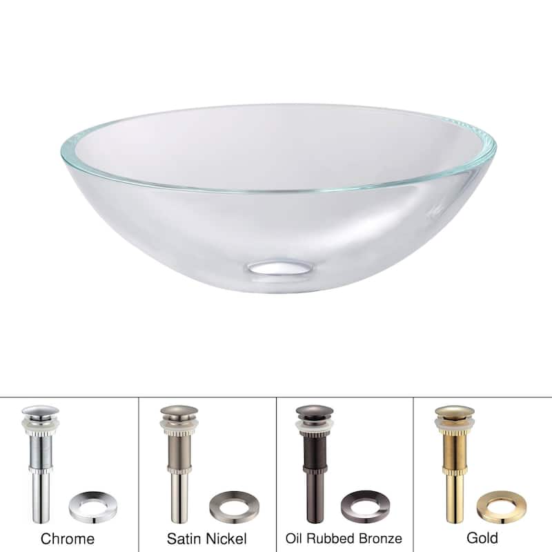 Kraus 16-1/2" Clear Glass Vessel Bathroom Sink - Includes Pop-Up Drain - Chrome