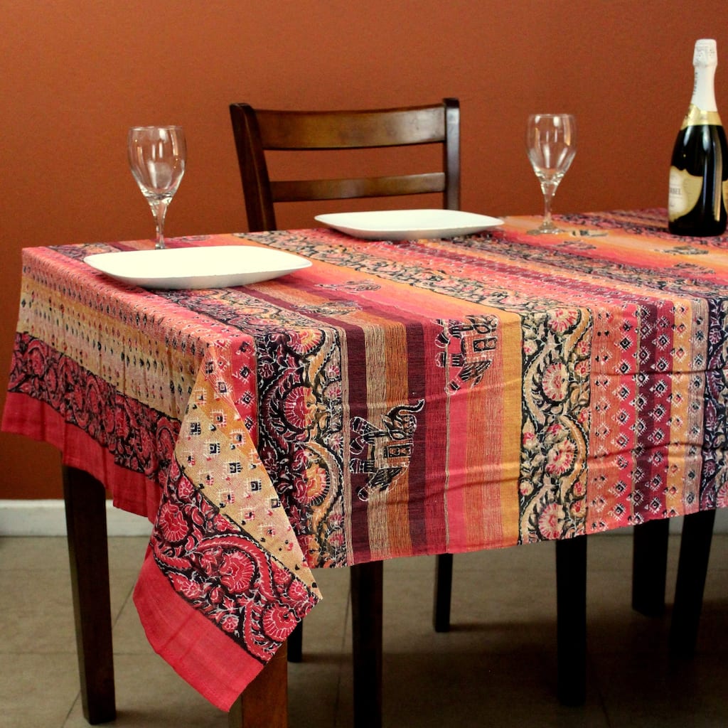 Cotton Paisley Good Luck Elephant Floral Tablecloth Rectangle