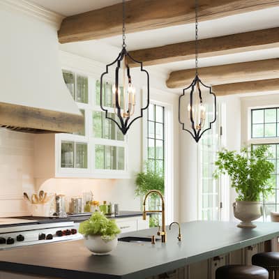 Modern Glam 4-Light Black Gold Chandelier Geometric Pendant Lights for Dining Room - 15" D x 27" H