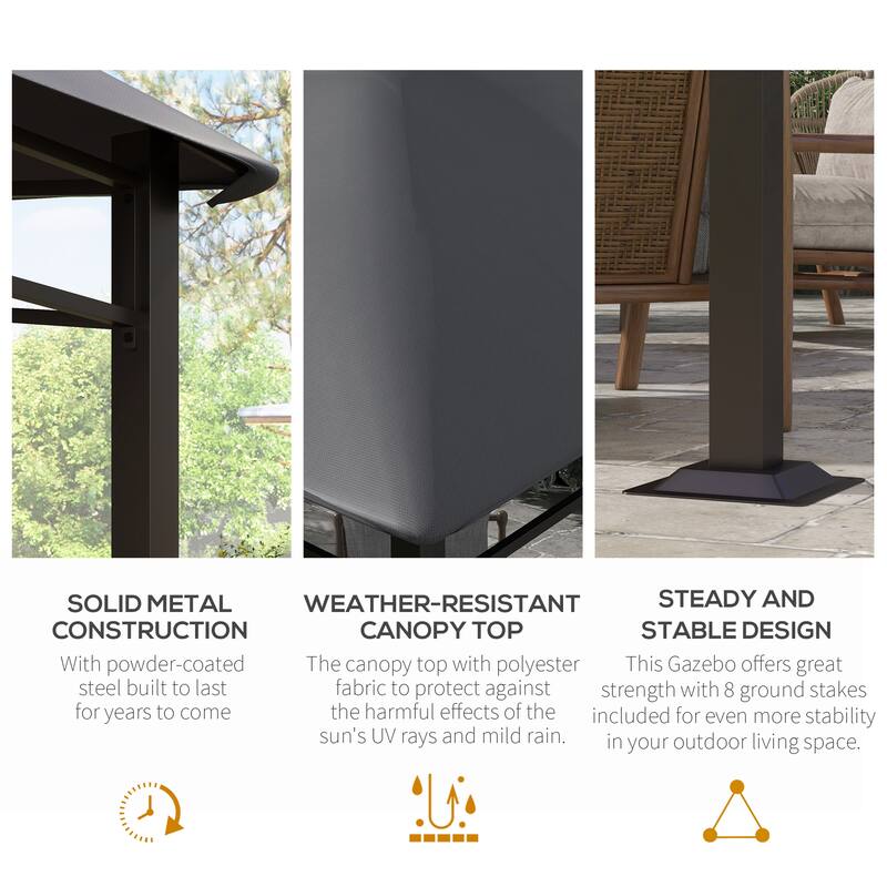 10x10 All-weather Steel Frame Patio Gazebo with Geometric Design Roof and UV Protection Canopy