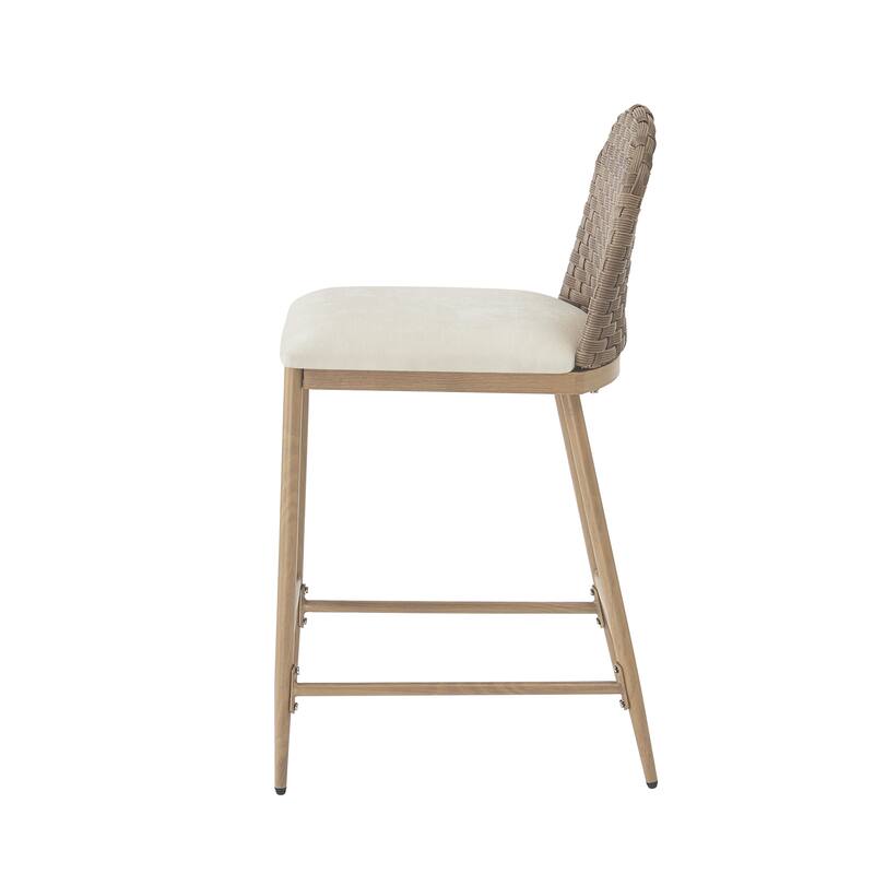 Christopher Knight Home - Isolde Farmhouse Upholstered Armless Barstool in Iron & Rattan (Set of 2)