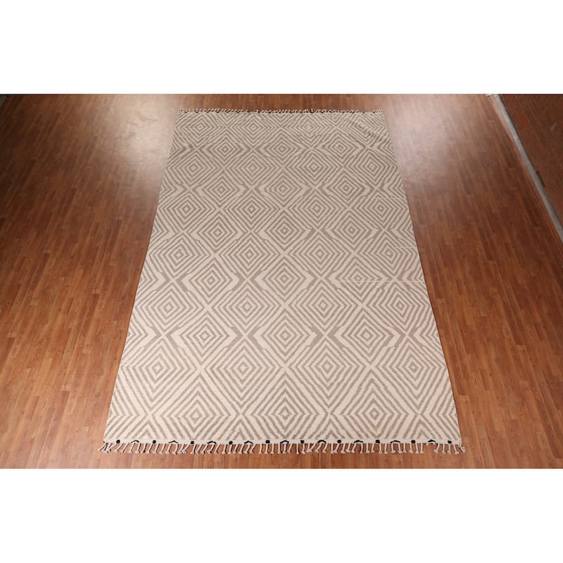 All-Over Geometric Moroccan Large Area Rug Handmade Wool Carpet - 9'10"x 14'9"