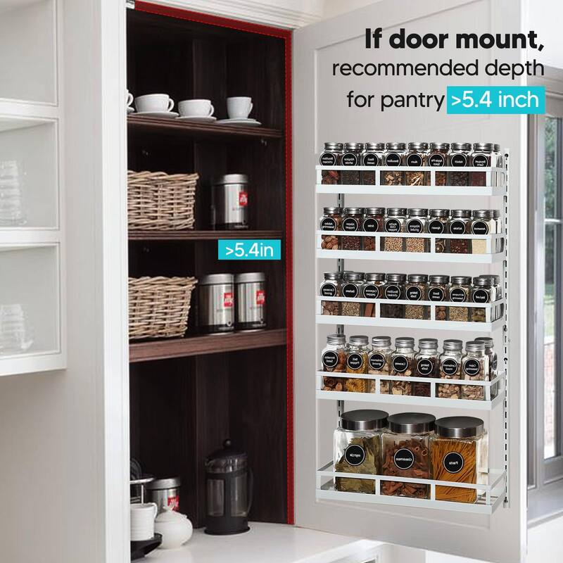 X-cosrack Wall Mount Spice Rack Organizer 5 Tier Height-Adjustable Hanging Spice Shelf Storage for Kitchen Pantry Cabinet