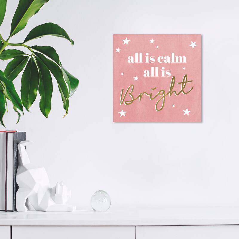 Wynwood Studio Canvas Typography and Quotes All Is Bright Velvet Pink and Metallic Gold Glam Wall Art Canvas Print - 12 x 12