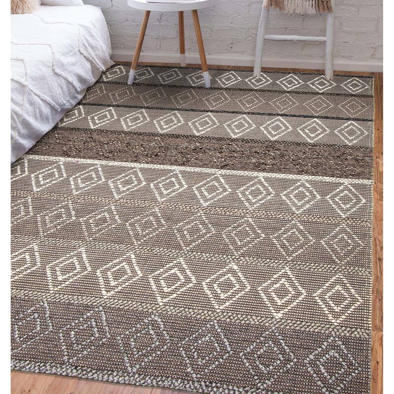 ECARPETGALLERY Braid weave Sienna Brown Wool Rug - 6'1 x 9'0