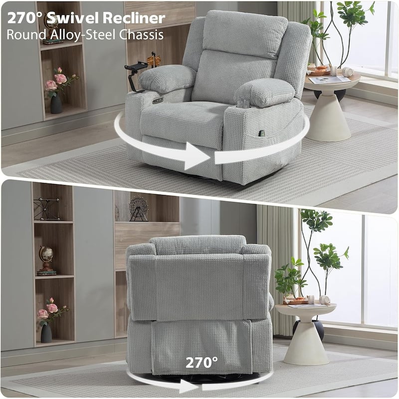 270° Swivel Velvet Recliner, Extra Wide Power Recliner Chair w/Heat Massage - USB & Type C Charging Port