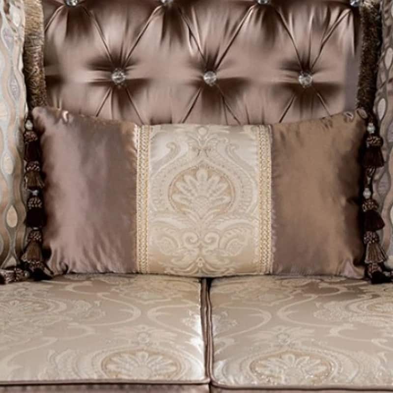 Aboi Sofa w 5 Pillows, Brown Velvet, Carved Dark Cherry Wood, 95 Inch