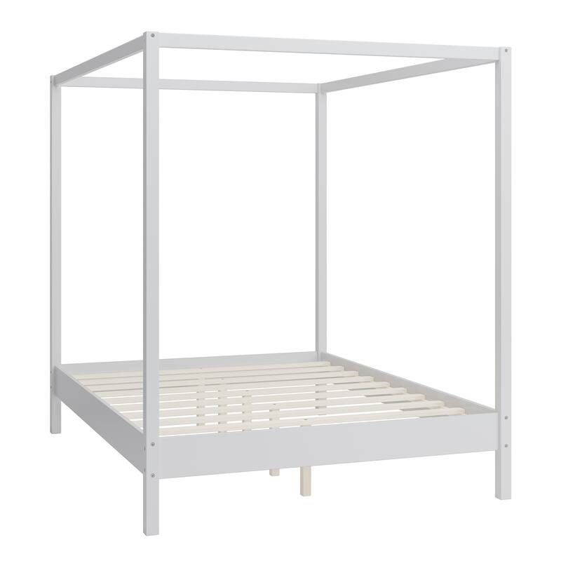 Solid Wood Canopy Bed Frame Four Poster Platform Bed with Slats Support