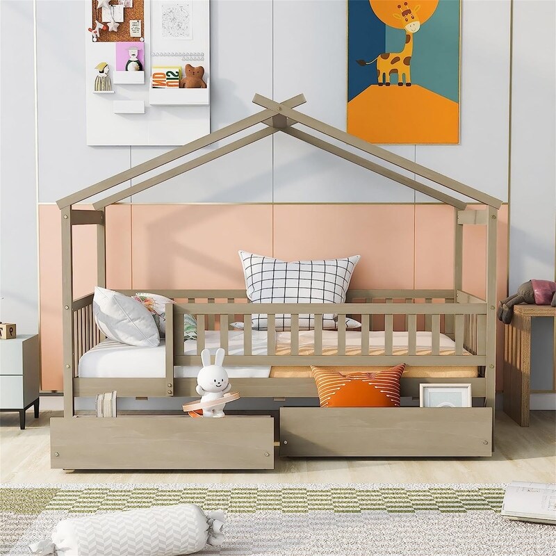 Child's twin shop bed with drawers