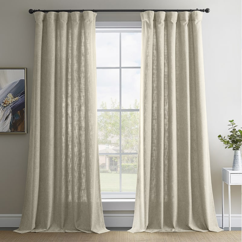 Exclusive Fabrics Basic Faux Linen Curtain Pair - 2 Panels - Light Filtering Window Curtains - Light Beige - 50 X 108