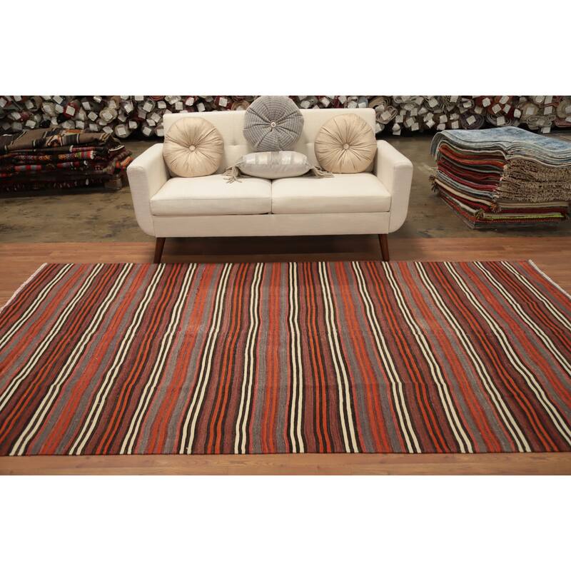 Hand Woven Oriental 100% Wool Carpet Southwestern Geometric Multi-Colored Kilim Area Rug - 9' 9'' X 5' 4''