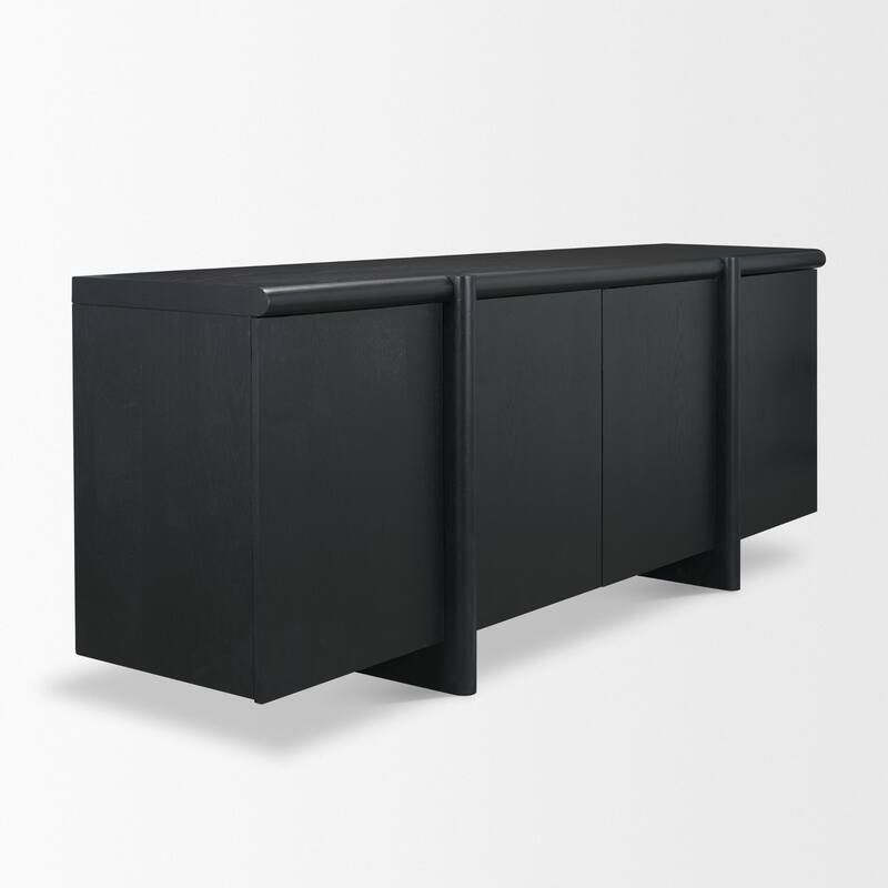 Rowan Black Oak Wood Closed 4 Door Sideboard - 82.0L x 20.0W x 32.0H