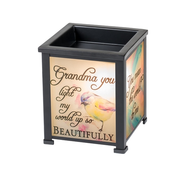 5" Black and Orange "Grandma Light My World with Joy" Printed Glass Warmer - N/A