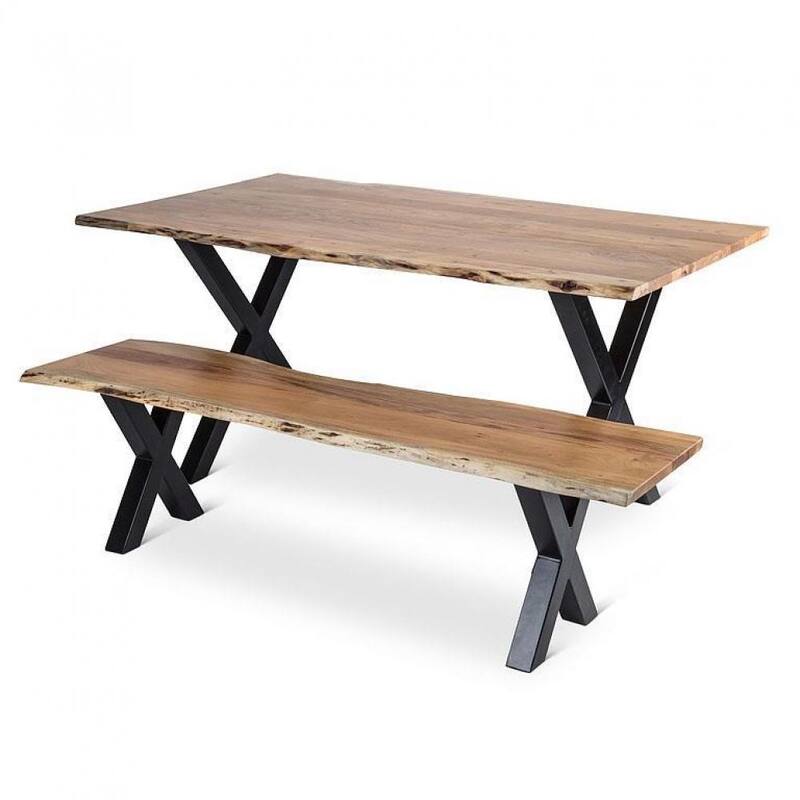 Live Edge X-Base Dining Bench - Brown