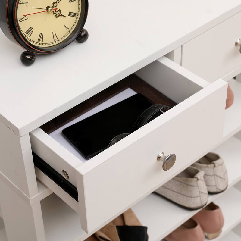 Modern Minimalist Wooden Shoe Rack with 2 Drawer, 4 Layer Shoe Cabinet for Entryway