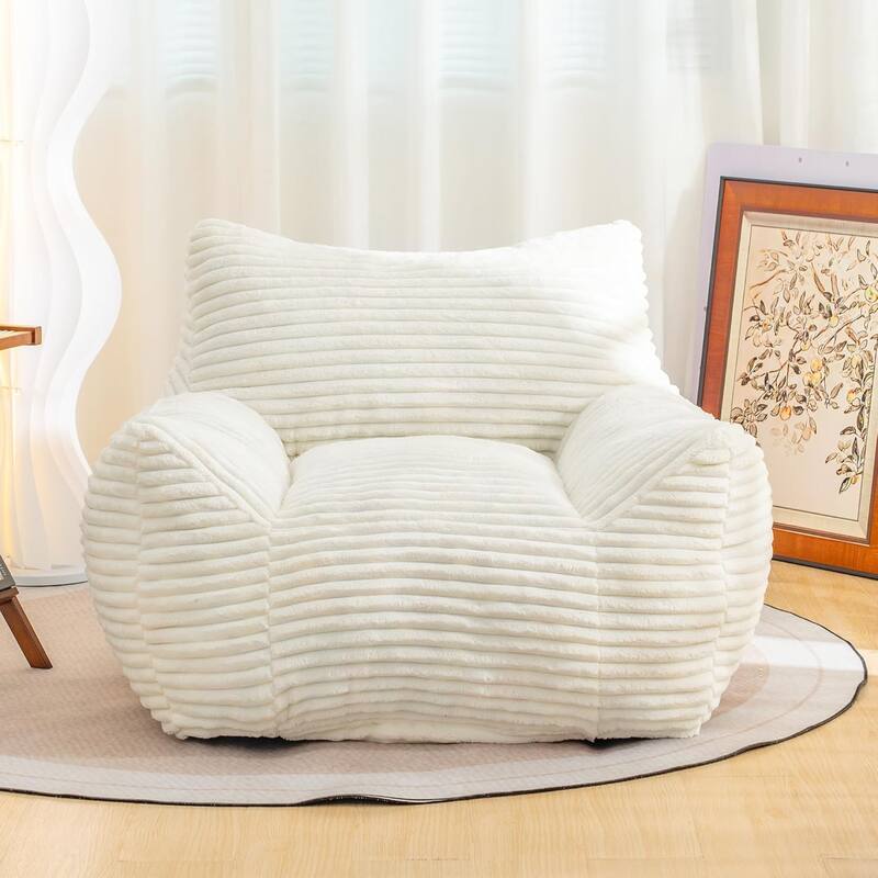 Bean Bag Chair for Adults with Armrests, Oversized Comfy Beanbag Lounge Lazy Floor Sofa Chair - White