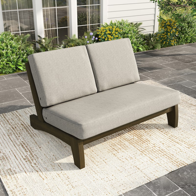 Outdoor Teak Wood Patio Loveseat with Cushions
