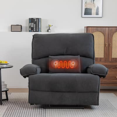 Grey Extra-Wide Push-Back Recliner with Heated Massage Pillow, Soft Fleece Fabric, and Plush Comfort