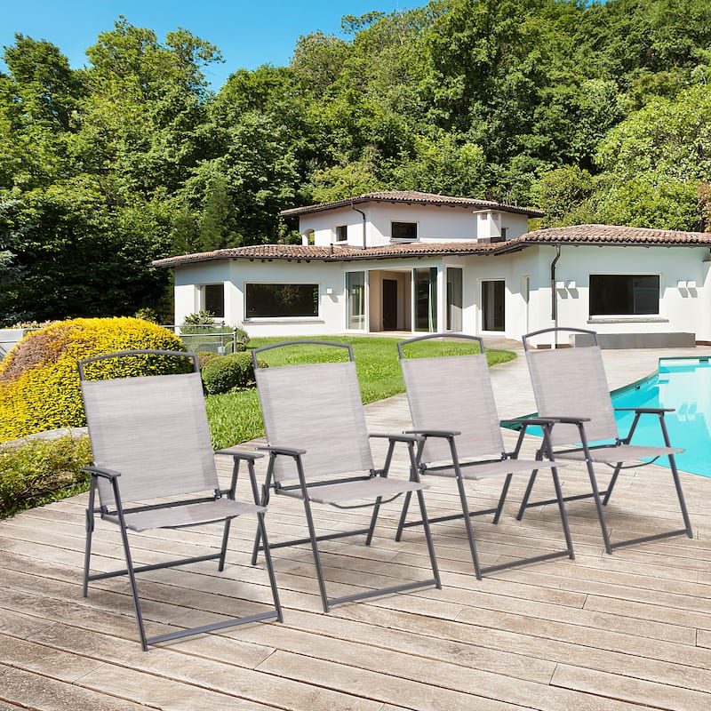 Pellebant Set of 4 Patio Folding Chairs Outdoor Portable Dining Chairs - Beige
