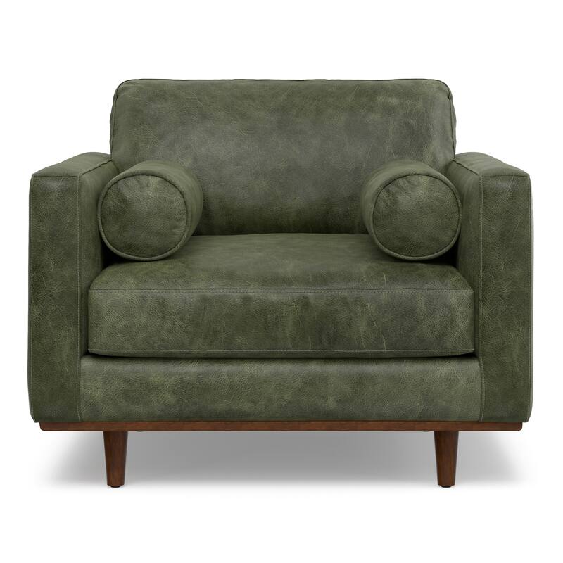 WYNDENHALL Brixley 43 inch Wide Mid-Century Modern Accent Chair in Top Grain Genuine Leather - 42.9" W x 38.25" D x 34" H