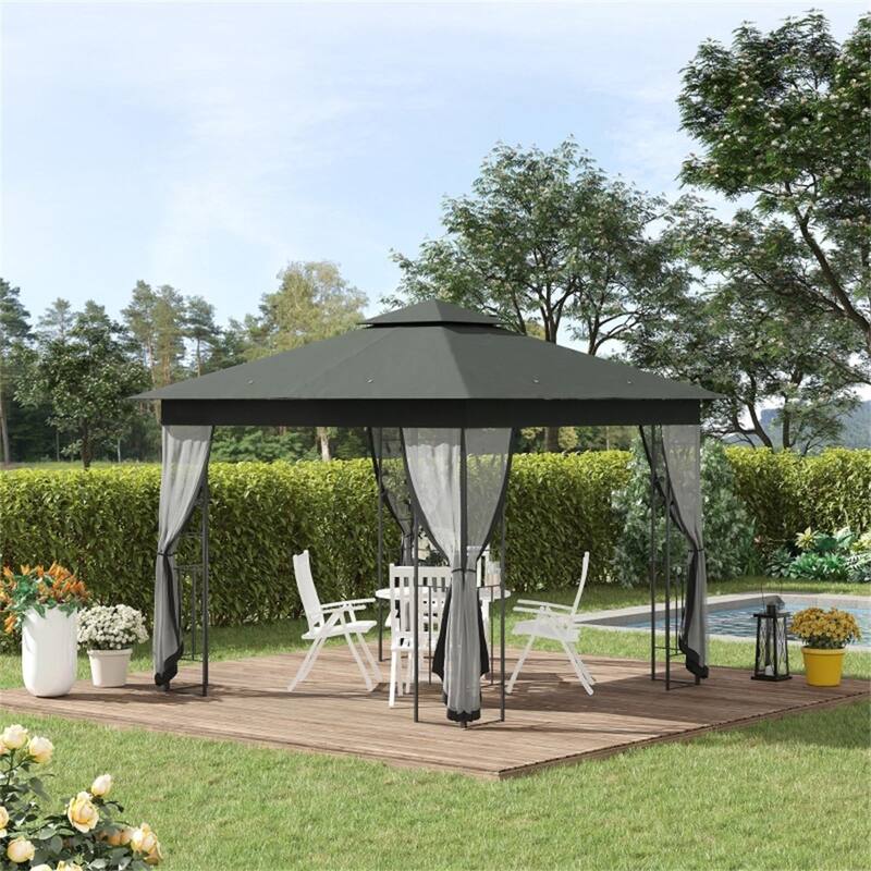 10x10 ft Outdoor Party Gazebo with Reinforced Corners and Mesh Sidewalls and UV Sun Protection - 9.8' L x 9.8' W x 9.2' H
