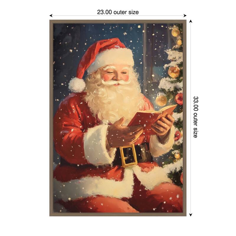 Santa Reading I by Melloi Art Prints (23 x 33 in.), Framed Canvas Wall Art Print - Sylvie Dark Gold
