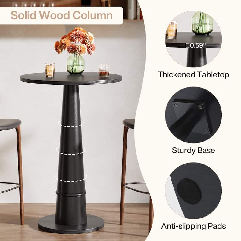37.4 High Round Bar Table with Solid Wood Pillar