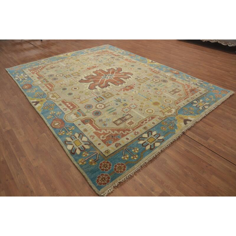 Hand-knotted Traditional Wool Brown Geometric Oriental Area Rug - 9' 11'' X 7' 10''