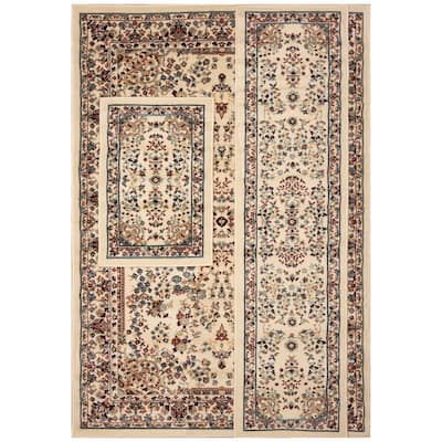 Liora Manne Athena Rug - Oriental, 3 Piece Set, Sarouk Ivory - 4'9" x 7'
