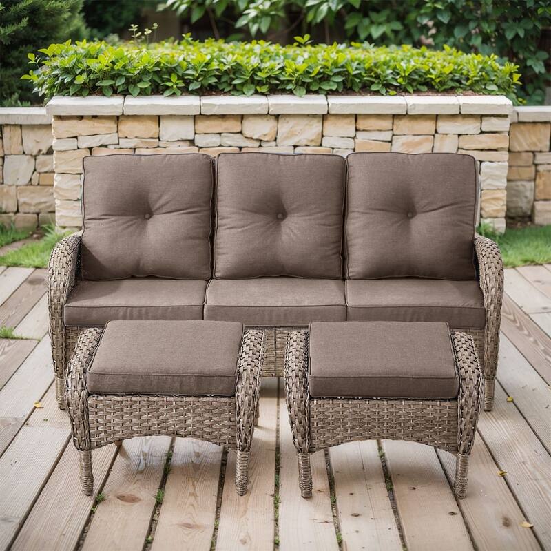 Gymojoy 3-Piece Outdoor Wicker Patio Furniture with 3 Seat Sofa, Rattan Coversation Set with Water Resistant Cushions