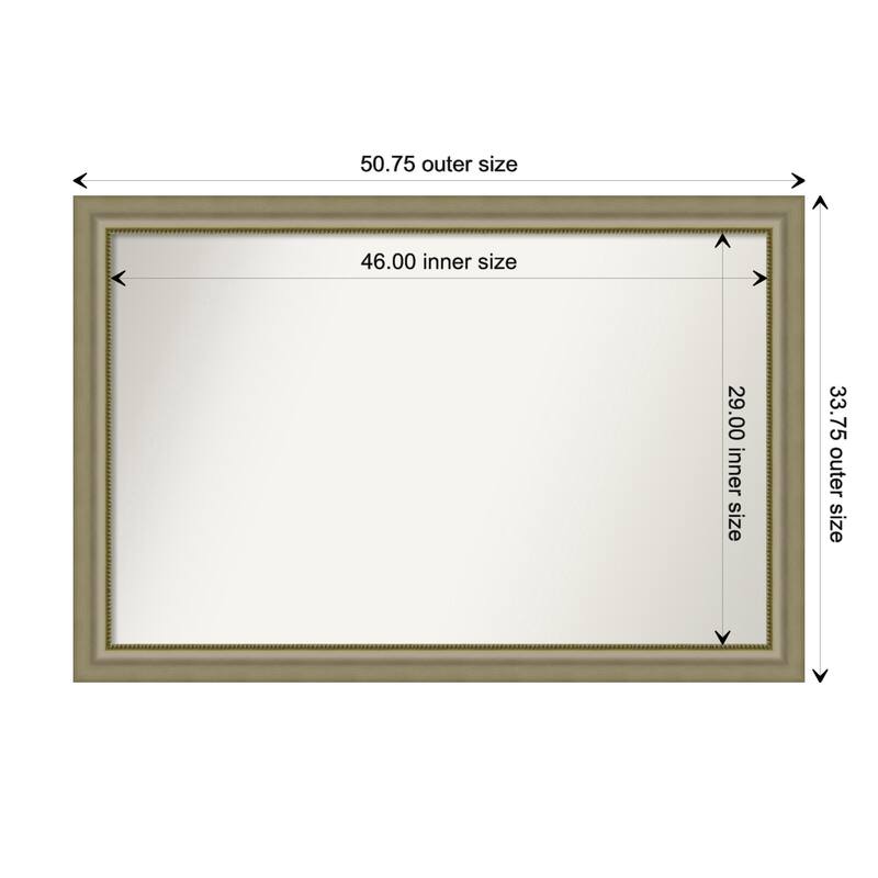 Vegas Silver Framed Non-Beveled Custom Wall Mirror, Bathroom Vanity Mirror - Outer Size: 50.75 x 33.75