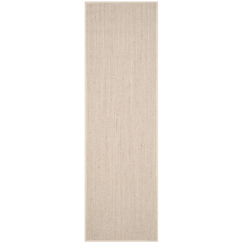 SAFAVIEH Natural Fiber Pacific Casual Border Sisal Rug - 2'6" x 14' Runner - Marble/Beige - Runner