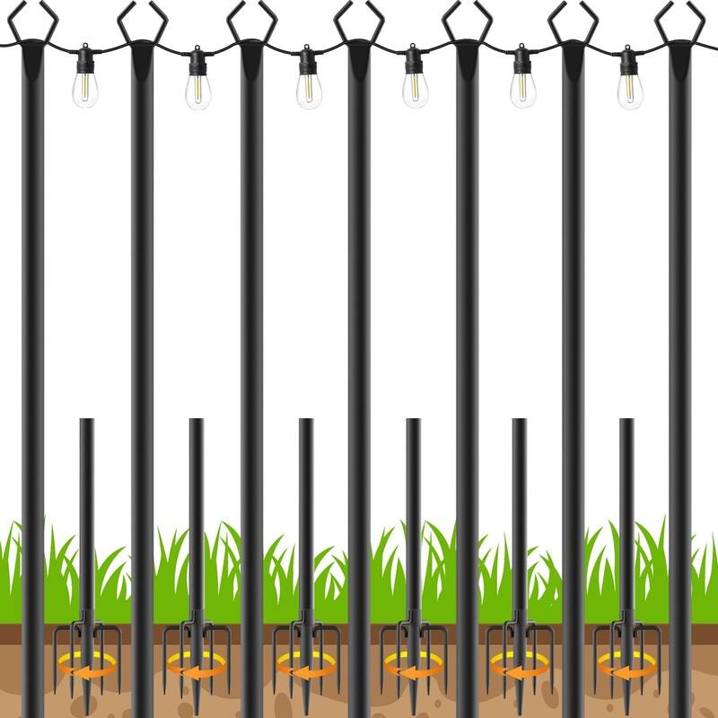 7-Pack 10FT String Light Poles – Heavy Duty, Rustproof Outdoor Use - Black - Black