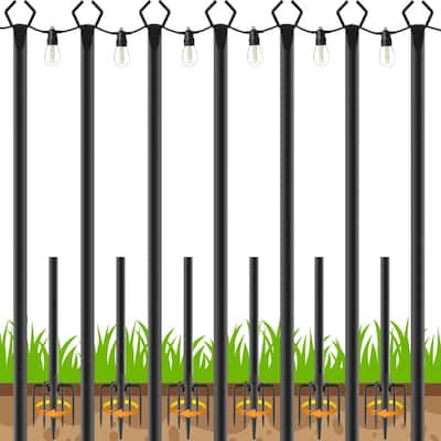 7-Pack 10FT String Light Poles – Heavy Duty, Rustproof Outdoor Use - Black