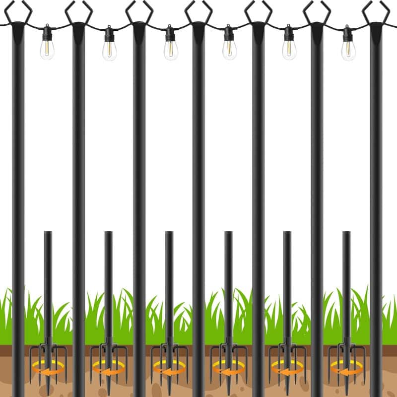 7-Pack 10FT String Light Poles – Heavy Duty, Rustproof Outdoor Use - Black