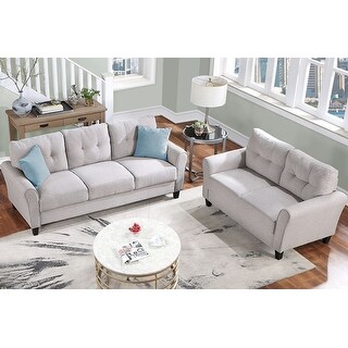 Design Loveseat and 3-Seat Sofa, Living Room Sofa Set Linen Upholstered ...