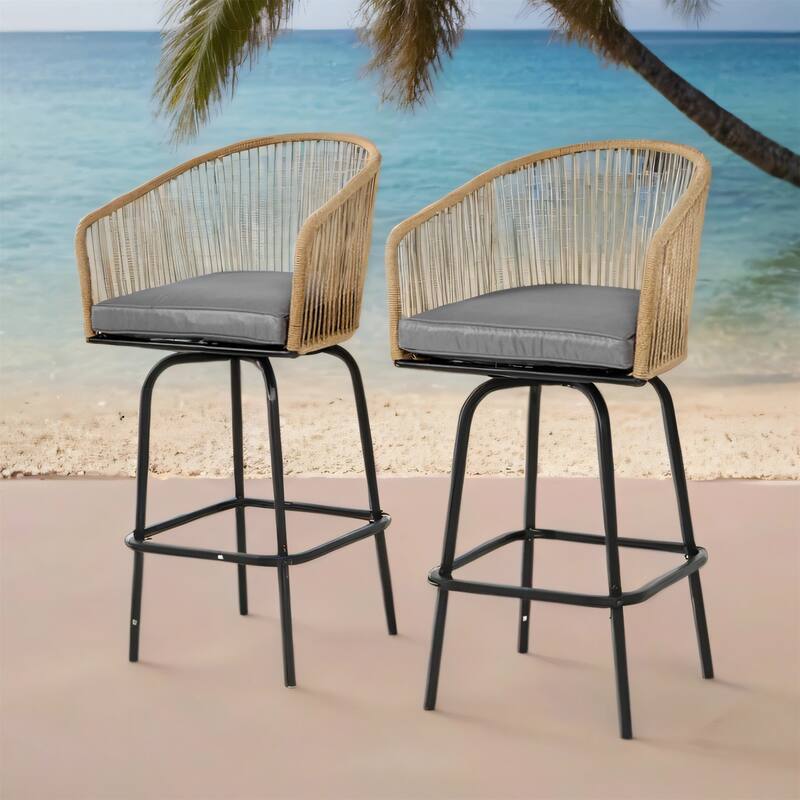 Outdoor Wicker Rattan Barstools with Armrests, Backrest, Set of 2/4