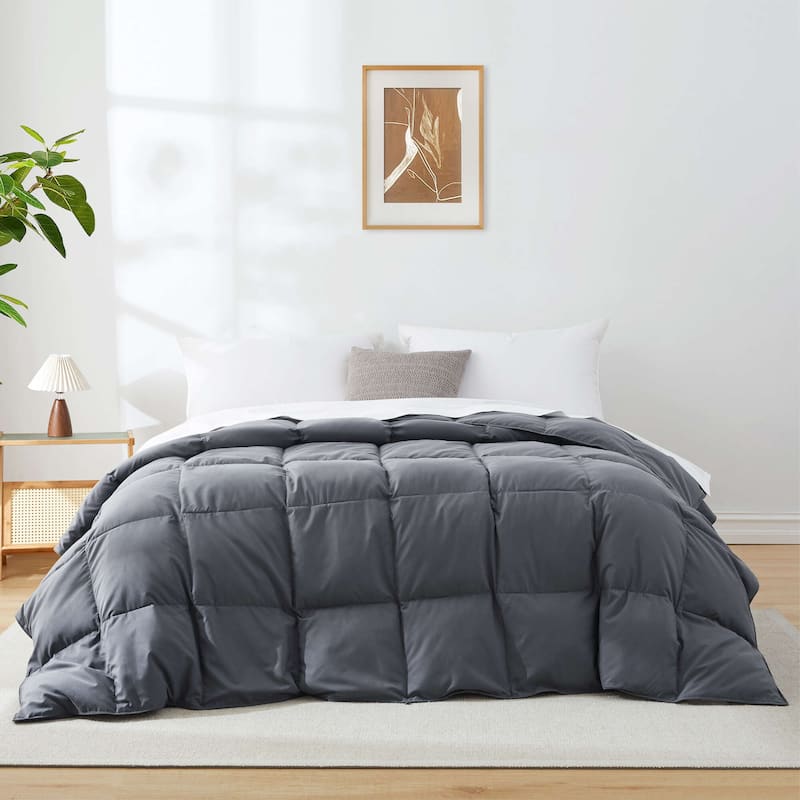 Lightweight Premium White Goose Down Comforter Duvet Insert for Summer - Full - Queen - Lightweight Dark Gray