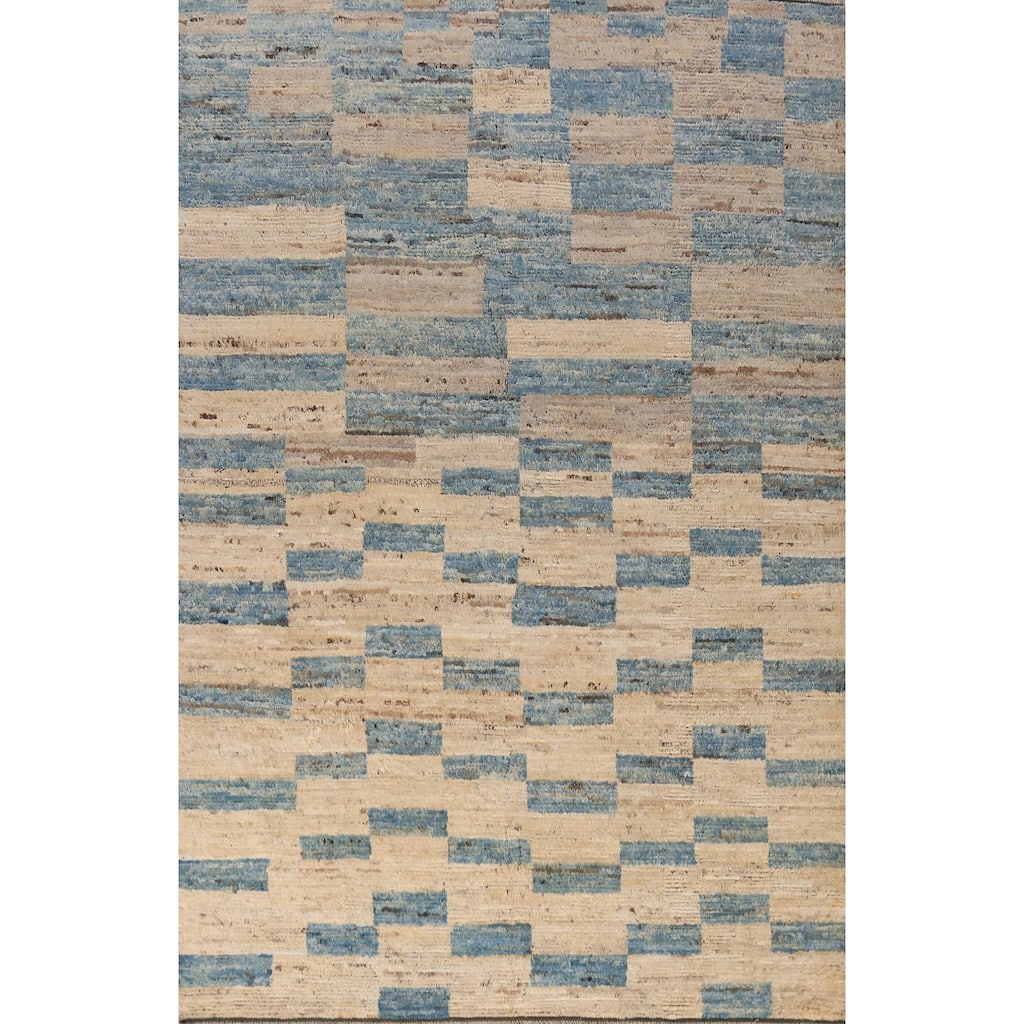 Checkered Multi Color Moroccan Oriental Area Rug Handmade Wool Carpet - 6'3" x 9'1"