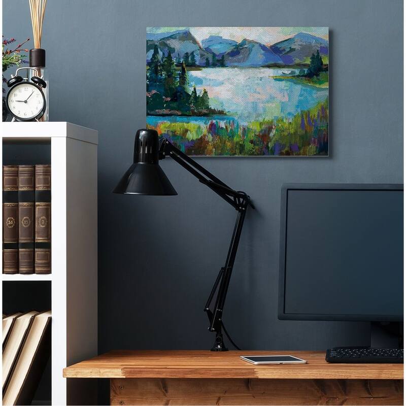 Stupell Abstract Mountains and Lake Pine Landscape Painting Canvas Wall Art